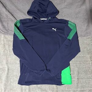Men’s Small Puma Cool Cell Lightweight Pullover Hoodie Navy and Green